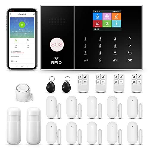 Clouree 4G-Smart-Home-Sicherheitsalarm-Kit, drahtloses WiFi-Heimalarmsystem mit Sirene, PIR-Bewegungssensor, Fernbedienungen, Fenster-/Türsensor, Unterstützung für SMS-Push-/APP-Verbindungsalarm von Clouree