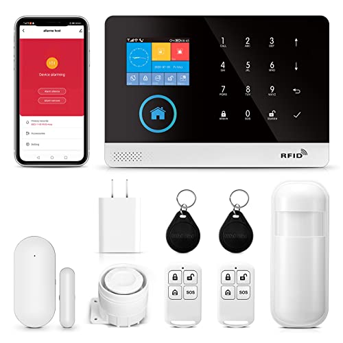 Clouree-Alarmsystem für die Sicherheit des ganzen Hauses, WiFi Wireless Home Alarm Kit mit Sirene, PIR-Bewegungssensor, Fernbedienungen, Fenster- / Türsensor, Unterstützung SMS Push/APP Linkage Alert von Clouree