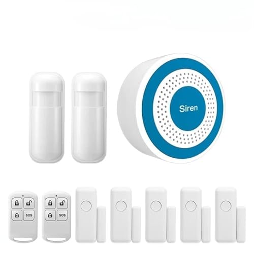 Drahtloses Alarm Siren Heim-Sicherungssystem, Lautsprecher mit hoher Dezibelstärke und Lichtblitz Indoors, mit 433 MHz PIR-Detektor und Türsensor (10 Piece Kits) von Clouree