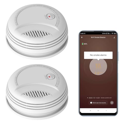 W-LAN Rauchmelder, Drahtloser Brandmelder Sensor, Smart Life/Tuya Wireless Smoke Detector with 9V Battery, WiFi Fire Alarm Siren, EN 14604 Zertifiziert, Lauter Alarm, geringer Stromverbrauch (2Stk) von Clouree