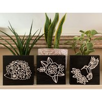 Holzblock 3D Floral Art, Kolibri Mantel Dekor, Igel Line Laser Cut Wandkunst, Block Dekor von ClouseCrafts