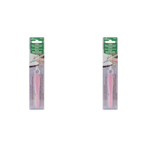 Clover CL1226 Häkelnadel, Steel, Rosa, 0.6 mm (Packung mit 2) von Clover