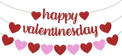 Happy Valentine's Day Girlande, Rot Rosa Glitter Herz Girlande Banner für Mädchen Damen Valentinstag Valentines Theme Party Decor Supplies Happy Valentine's Day Girlande, Rot Rosa Glitter Herz Girlande Banner für Mädchen Damen Valentinstag Valentines Theme Party Decor Supplies von CloverCy