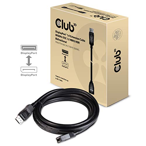 Club 3D DisplayPort 1.4 Verlängerungskabel 8K60Hz DSC1.2 HBR3 HDR Bidirektional Stecker/Buchse 3m von Club 3D