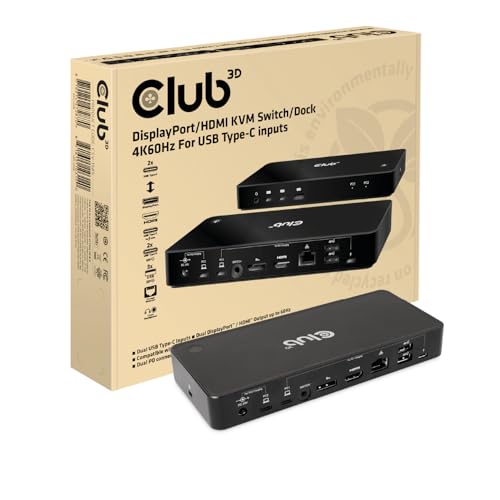 Club 3D KVM Switch/Dock DisplayPort/HDMI 4K60Hz für 2 USB Typ-C Eingänge von Club 3D