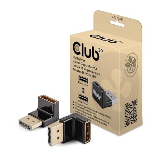 Club3D CAC-1008 DisplayPort Stecker auf DisplayPort 1.4 Buchse 90 Grad abgewinkelter Adapter 4K120Hz M/F von Club 3D