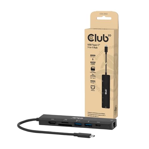 Club3D CSV-2553 USB C® 7 in1 Hub=>HDMI™4K60Hz/SD-TF,2X USB A/USB C PD/RJ45 von Club 3D