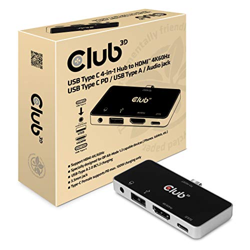USB Typ C 4-in-1 Hub auf HDMI 4K60Hz USB Typ C PD / USB Typ A / Audio Buchse von Club 3D