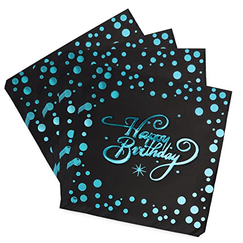 Clvsyh Servietten Happy Birthday, 40 Stück Servietten Geburtstag Schwarz Blau, Papierservietten Paper Napkins, Geburtstagsservietten 33x33cm für Junge Mädchen Geburtstag Party Deko (Schwarz Blau) von Clvsyh