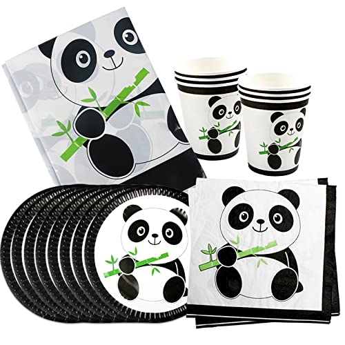 Panda Partygeschirr, 41Pcs Panda Geburtstag Deko Party Set, Kindergeburtstag Partyzubehör,Panda Teller, Tassen, Servietten, Tischdecke, für Jungen und Mädchen Geburtstagsfeier, Babyparty, Panda Party von Clvsyh