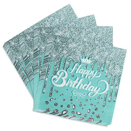 Servietten Happy Birthday, 40 Stück Blau Diamant Geburtstag Serviette, Papierservietten Paper Napkins, Tischdeko Geburtstagsservietten, für Mädchen Junge Geburtstag Party Dekoration, 33 * 33cm (Blau) von Clvsyh