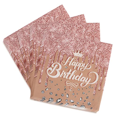 Servietten Happy Birthday, 40 Stück Rosa Diamant Geburtstag Serviette, Papierservietten Paper Napkins, Tischdeko Geburtstagsservietten, für Mädchen Junge Geburtstag Party Dekoration, 33 * 33cm (Rosa) von Clvsyh