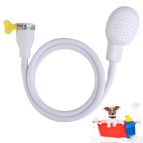 Clydewy Einhahn-Duschaufsatz Push on 1,3 m Gummischlauch fr Wasserhhne Handbrause Tragbare Haustier Hund Dusche Haar Duschkopf fr Badezimmer Waschen Kommode Kche Sple Mischbatterie Wei von Clydewy