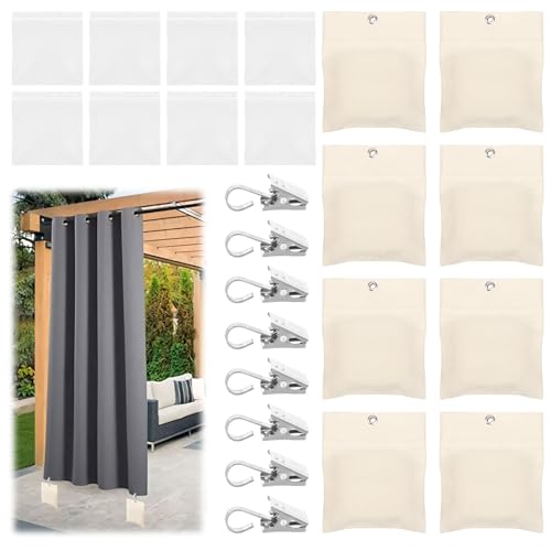 8 Stück Gewichtstasche für Außenvorhänge, Tragbare Gewichtstasche, Outdoor Vorhang Leinwand Gewichte mit Metallklemmen, Selbstklebender Verschluss, Schwerlast Drapery Gewichte für Garten Pavillon von Clyfanesy