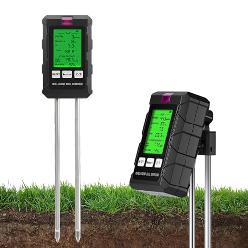 Boden Feuchtigkeitsmessgerät für Pflanzen, 6 in 1 Digital Bodentester Messgerät mit PH/Feuchtigkeit/Licht/Temperatur, Multifunktionales Bodenmessgerät, Digitales PH Bodentester für Rasen, Erde Garten von Clyfanesy