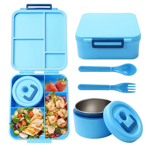 Lunch Box Kinder Set mit 320ml Thermobehälter für Essen, Brotdose Kinder mit 4 Fächern, Auslaufsicher Lunchbox Kinder mit Besteck, Brotbox Kinder Isolierte Lunchtasche für Mädchen Jungen (A) von Clyfanesy
