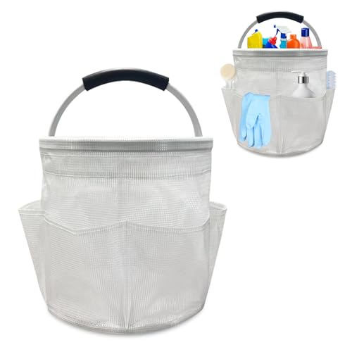 Putzmittel Organizer, 17L Faltbarer Reinigungstasche mit Griff und 6 Tasche, Tragbar Putzmittel Aufbewahrung, Universal Reinigungs Caddy, Freistehend Werkzeugkorb für Innenbereich (transparent) von Clyfanesy