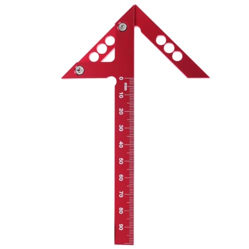 Clyictz 1 x Mittelfinder, Holzbearbeitung, quadratisch, rote Aluminiumlegierung, Holzmesswerkzeug, 45/90 Grad, rechtwinklig, Linienlehre, Mittelschreiber, Tischlerlineal von Clyictz