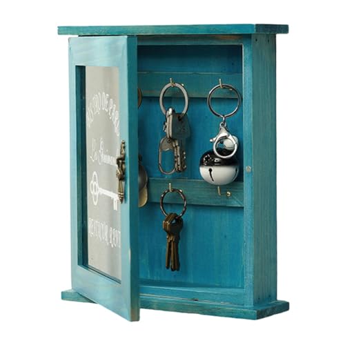 Clyictz Schlüsselkasten aus Holz, Retro, Wand, Schlüsselschrank mit magnetischer Tür, langlebige Massivholzaufbewahrung mit 6 Haken, einfache Installation, einfach zu bedienen von Clyictz