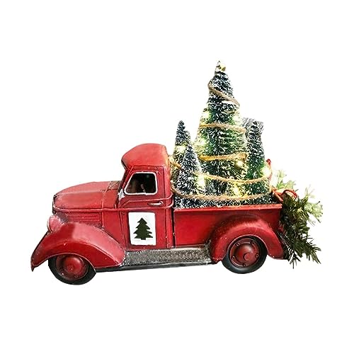 Clyictz Weihnachts-LKW-Dekoration, Bauernhaus-Harz-Truck-Pflanzgefäß mit Mini-Weihnachtsbaum von Clyictz