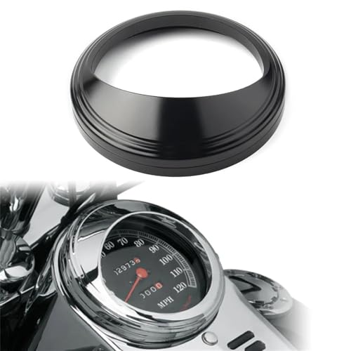 Clynex Chrom/schwarze Motorrad-Tachometerblende, Blendenring, Visierabdeckung, for Harley, Touring, Road King, Dyna, Softail mit 5-Zoll-Tachometer Motorrad-Tachometerblende(Black) von Clynex