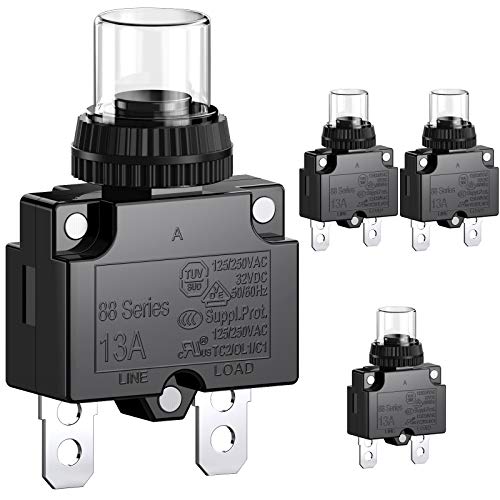 CLDIY 13-A-Leistungsschalter mit thermischem Überlastungsschutz 88 Series Manual Push Button Reset mit Schnellanschlussklemmen und wasserdichter Tastenkappe 32VDC oder 125 / 250VAC 4PCS CLDIY 13-A-Leistungsschalter mit thermischem Überlastungsschutz 88 Series Manual Push Button Reset mit Schnellanschlussklemmen und wasserdichter Tastenkappe 32VDC oder 125 / 250VAC 4PCS von Clyxgs