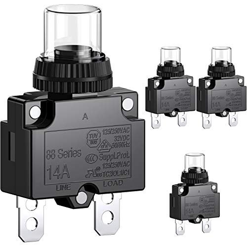 CLDIY 14-A-Leistungsschalter mit thermischem Überlastungsschutz 88 Series Manual Push Button Reset mit Schnellanschlussklemmen und wasserdichter Tastenkappe 32VDC oder 125 / 250VAC 4PCS CLDIY 14-A-Leistungsschalter mit thermischem Überlastungsschutz 88 Series Manual Push Button Reset mit Schnellanschlussklemmen und wasserdichter Tastenkappe 32VDC oder 125 / 250VAC 4PCS von Clyxgs