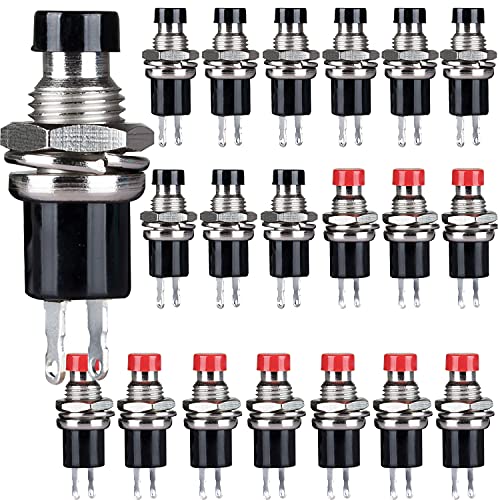 CLDIY 1A 250 V AC SPST Normaler geschlossener (NC) Momentschalter 2-poliger Mini-Mikrotaster Rote und schwarze Kappe 20 Stück von Clyxgs