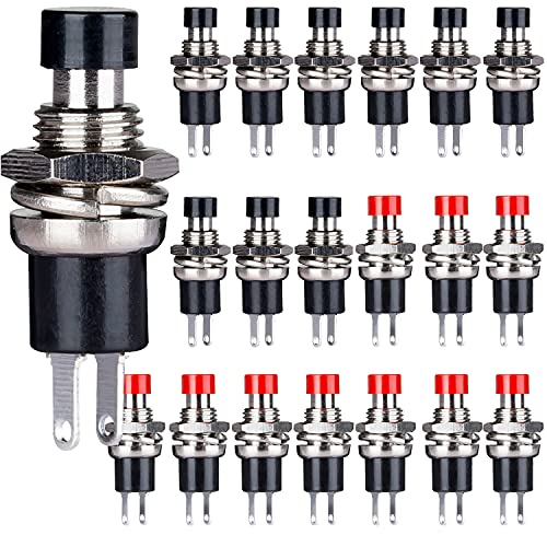 CLDIY 1A 250 V AC SPST Normaler offener (NO) Momentschalter 2-poliger Mini-Mikrotaster Rote und schwarze Kappe 20 Stück von Clyxgs