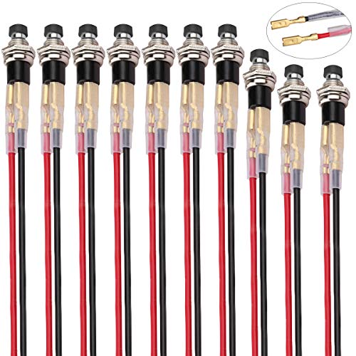 CLDIY Momentaner Drucktastenschalter, 1A 250VAC SPST Mini-Drucktastenschalter mit Kabel, Schließer (NO), schwarze Kappe - 10 Stk von Clyxgs