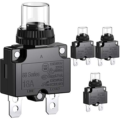 CLDIY 18-A-Leistungsschalter mit thermischem Überlastungsschutz 88 Series Manual Push Button Reset mit Schnellanschlussklemmen und wasserdichter Tastenkappe 32VDC oder 125 / 250VAC 4PCS CLDIY 18-A-Leistungsschalter mit thermischem Überlastungsschutz 88 Series Manual Push Button Reset mit Schnellanschlussklemmen und wasserdichter Tastenkappe 32VDC oder 125 / 250VAC 4PCS von Clyxgs