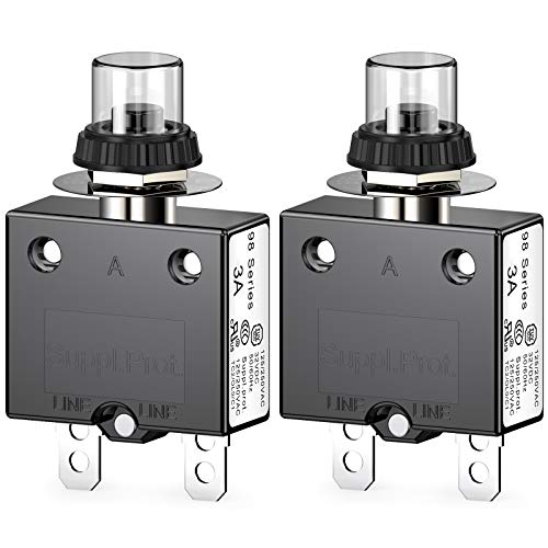 Clyxgs Thermischer Schutzschalter, 98 Serie 3A 125 / 250VAC Drucktasten-Reset für Schutzschalter mit Schnellanschlussklemmen und wasserdichter Tastenabdeckung 32VDC, 2 Stck von Clyxgs