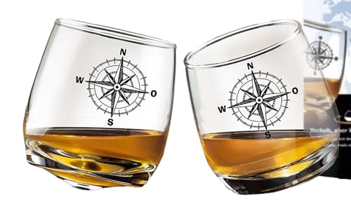 2er Set Whisky-Gläser in toller Geschenkbox, Design Kreiselglas, Modell WINDROSE, Höhe 8,5 cm, Durchmesser 7,5 cm, Inhalt 200ml, ideal für Garten, Terrasse, Bar, oder einfach Zuhause von CmD
