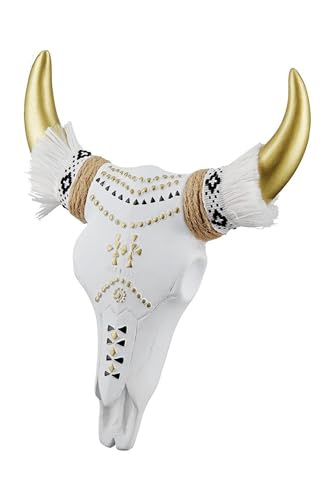 Tolle modern umgesetzte Wandskulptur, WHITE BUFFALO HORN ', Büffelschädel aus stabilem Kunststein, kunstvolle Nachbildung, durch cooles Design in Szene gesetzt, Maße 17 x 4 x 20 cm von CmD