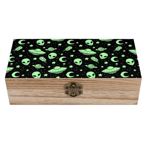 Cmagnifico Quadratische Holzbox, Grün Alien Moon UFO Holz Aufbewahrungsbox Dekorative Home Holzkiste für Sammlerstücke Cmagnifico Quadratische Holzbox, Grün Alien Moon UFO Holz Aufbewahrungsbox Dekorative Home Holzkiste für Sammlerstücke von Cmagnifico