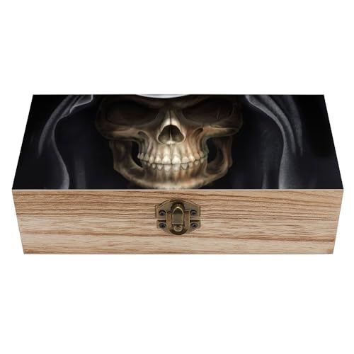Cmagnifico Quadratische Holzkiste, gruseliger Totenkopf mit schwarzem Hut, Aufbewahrungsbox aus Holz, dekorative Holzkiste für Sammlerstücke Cmagnifico Quadratische Holzkiste, gruseliger Totenkopf mit schwarzem Hut, Aufbewahrungsbox aus Holz, dekorative Holzkiste für Sammlerstücke von Cmagnifico