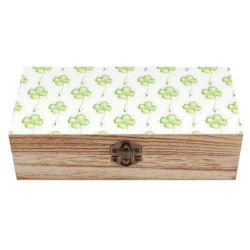 Cmagnifico Quadratische Holzkiste, vierblättriges Kleeblatt Pflanze Holz Aufbewahrungsbox Dekorative Home Holzkiste für Sammlerstücke von Cmagnifico