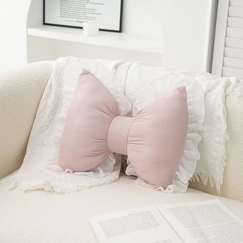 Cmeilau Schleifenkissen, Schleifenkissen, Lendenkissen, Schleifenkissen, Rückenlehnenkissen, Heim-Spitzenkante, dekorativ, neuartiges Schleifenkissen aus Plüsch für Wohnzimmer, Schlafzimmer (Pink) von Cmeilau