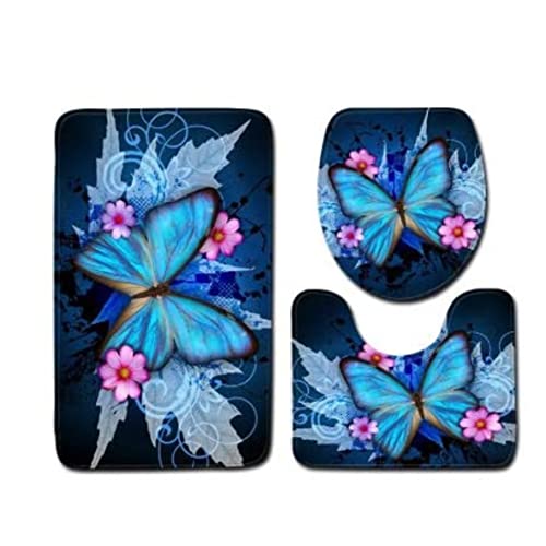 Cndiyald Schmetterlingsbadmatten Schmetterling Badmatten Badematten Sets Badezimmer Teppich Toilettenboden Türmatten Teppich 3pcs von Cndiyald