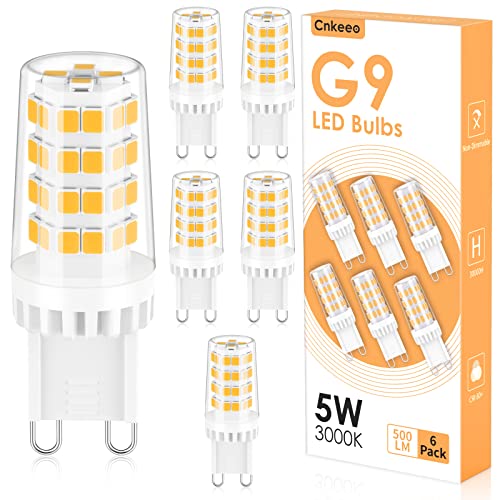 Cnkeeo G9 LED Lampe Warmweiß 3000K, 5W G9 LED Leuchtmittel Ersatz 50W Halogenlampen, 500LM, 360° Abstrahlwinkel, Nicht Dimmbar Kein Flimmern, Geeignet für Kronleuchter Interieur Dekoration 6er Pack von Cnkeeo