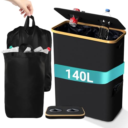140L Pfandflaschen SammelbehäLter, Groß Pfandsammler Mit 2 Handtasche Wiederverwendbar Flaschensammler Leergut Zur Lagerung Von Plastikflaschen Dosen Und Glasflaschen Geeignet FüR KüChe Abstellraum von CnosDB
