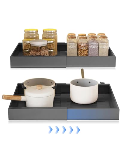 2 Ausziehbarer Schrank Organizer, Teleskopschublade Zum NachrüSten Kein Bohren Und Nageln Erforderlich Pull Out Cabinet Organizer Einstellbare Breite FüR Die KüChe Bad Wohnzimmer 32-52x42x7cm(grey*2) von CnosDB