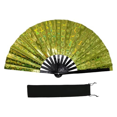 Reflektierender, schimmernder, mehrfarbiger faltbarer Handventilator für Tanz- und Fitness-Aktivitäten, bequemer Griff und einfach zu bedienender Taichi-Performance-Ventilator von Cnrfeoap