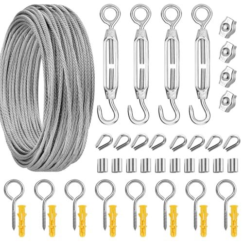 Cnwinu 30M 3mm Drahtseil Kit,Stahlseil mit ösen, 304 Edelstahl mit PVC-ummantelt, Spanndraht Seilspanner Set für Wäscheleine, Rankhilfe Pflanzen, Zäune, String Light Suspension Cnwinu 30M 3mm Drahtseil Kit,Stahlseil mit ösen, 304 Edelstahl mit PVC-ummantelt, Spanndraht Seilspanner Set für Wäscheleine, Rankhilfe Pflanzen, Zäune, String Light Suspension von Cnwinu