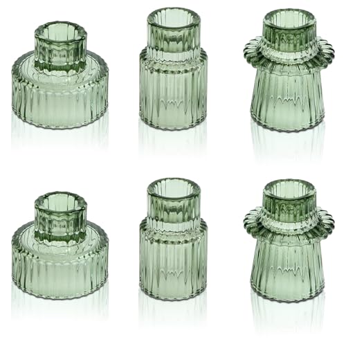 Cnwinu 6er Set Glas Kerzenhalter,2-in-1 Teelichthalter Transparent,Kerzenständer für Stabkerzen,Klein kerzenhalter stabkerze für Hochzeit Tischdeko,Esstisch Party,Weihnachten Advent (Grün) von Cnwinu