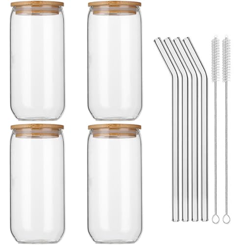 Cnwinu Trinkbecher mit Deckel und Strohhalm,Kaffeetassen Set 6er,16 OZ Bubble Tea Set,Bubble Gläser für Milchtee,Latte,Macchiato,Eiskaffee, Soda, Säfte (4) von Cnwinu