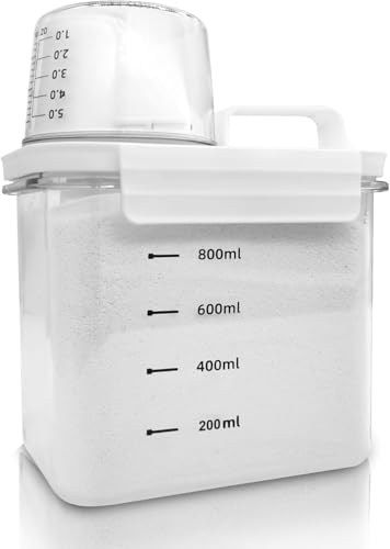 Cnwinu Waschmittel Pods mit Messbecher,behälter für Waschpulver Dosierer,Luftdichter Waschmittel Dosierhilfe Box, PET Kunststoff Klar, Geeignet für Waschpulver, Wäscheparfüm (1100ml) von Cnwinu