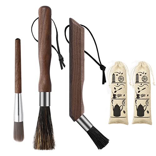3er-Pack Kaffeemühlen-Reinigungsbürsten-Set, natürliche Wildschweinborsten, schwarzer Walnussgriff, Espressomaschinen-Reinigungsbürste, Kaffeereiniger-Bürsten, Kaffeewerkzeug für die Barista-Heimküche von Co-link