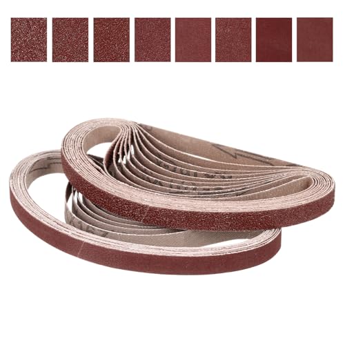 CoCud 10mm x 330mm Schleifband, 49 Stück 40/60/80/120/180/240/320/400 Körnung Messerschärfer Bänder Arbeitsschärfen für Bandschleifer Messer Schnitzwerkzeug Metallbearbeitung von CoCud