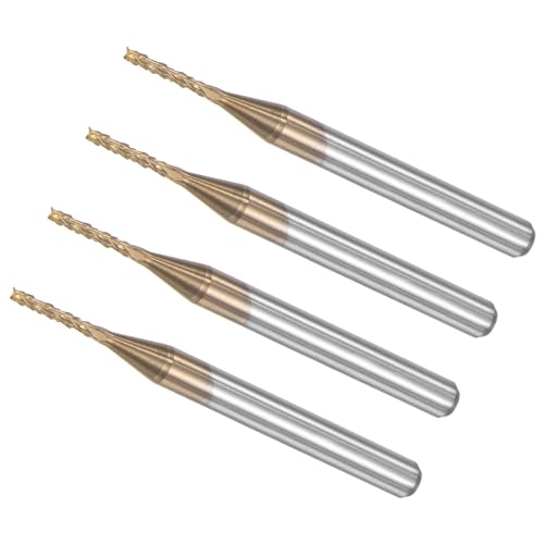 CoCud Mais-Endfräser, 1,1 mm Schneiddurchmesser 3,175 mm 1/8" Schaft, Ti-beschichtete Vollhartmetall-CNC-Fräser-Fräswerkzeuge - (Anwendungen: für PCB Holz Kunststoff), 4 Stück von CoCud